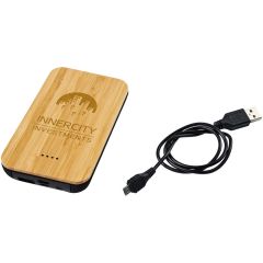 Kabellose Powerbank mit Ladefunktion aus Bambus und Stoff
