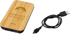 Restposten Future 6.000 mAh kabellose Powerbank mit Ladefunktion aus Bambus/Stoff