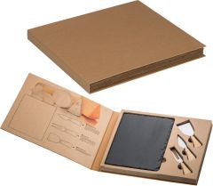 Set aus Schieferplatte und Käsebesteck