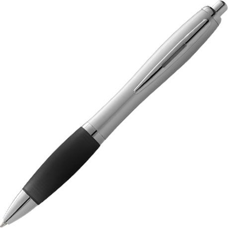 Kugelschreiber silber mit farbigem Griff als Werbeartikel