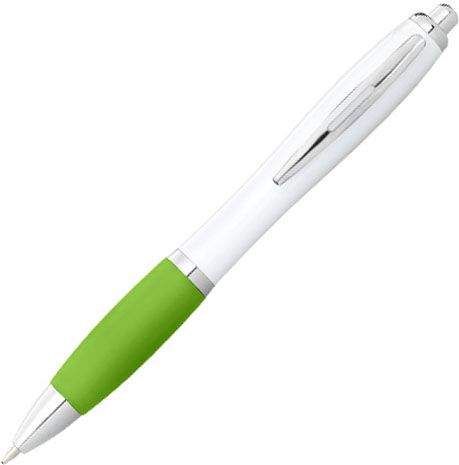 Kugelschreiber weiß mit farbigen Griff als Werbeartikel