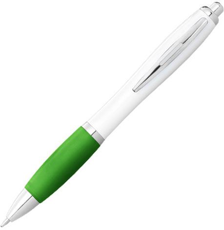 Kugelschreiber weiß mit farbigem Griff als Werbeartikel