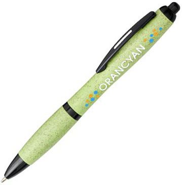 Kugelschreiber aus Weizenstroh mit schwarzer Spitze als Werbeartikel