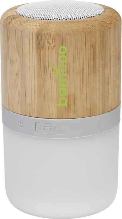 Bluetooth® Lautsprecher aus Bambus mit Licht als Werbeartikel