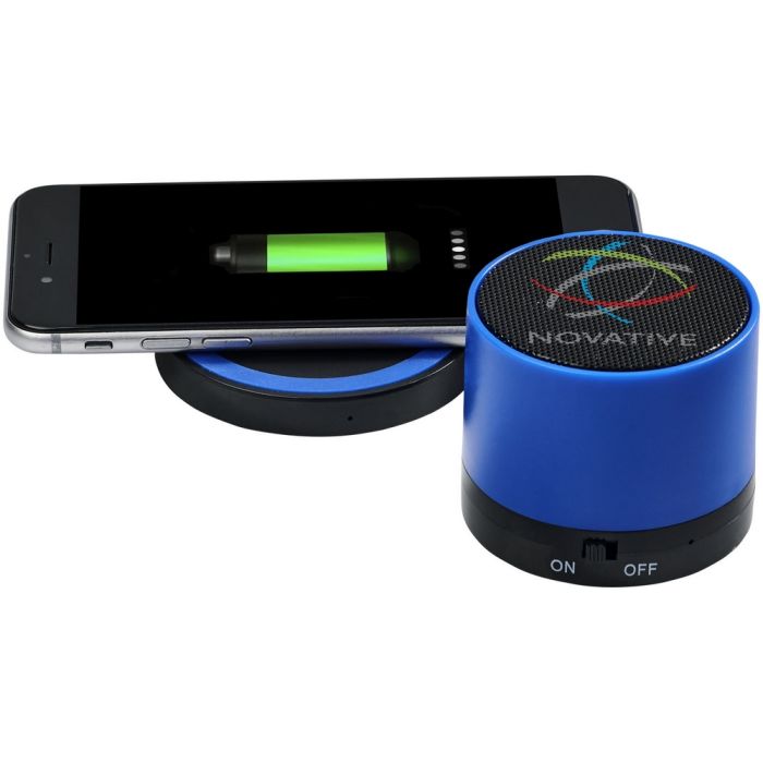 Bluetooth® Lautsprecher und kabelloses Ladepad als Werbeartikel